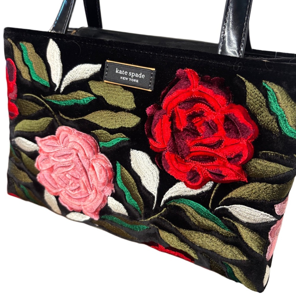 KATE SPADE Sam Icon Rose Garden Embroidery Embellished Velvet Tote - Picture 2 of 12